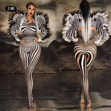 Macacão feminino estampado zebra, roupa para performance em palco, bar ds, dj, dança, drag queens, fantasias de cosplay 2024 - compre barato