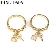 10Pcs Gold Curb Link Chain Key Padlock Charm Rings For Women CZ Stacking Micro Pave Open Ring Wholesale Bulk Jewelry 2024 - buy cheap