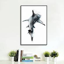 Черно-белая акула, Картина на холсте в скандинавском современном стиле, плакаты в стиле минимализма и принты, настенные картины для гостиной 2024 - купить недорого