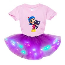 Girls Dress LED Tutu Dress+t Shirt 2 pcs Set Summer Party tutu Kids Girls Rainbow tutu dress t shirt Princess little Girl Set 2024 - buy cheap