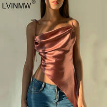 LVINMW-Top corto de satén sin mangas para mujer, Top Sexy con espalda descubierta y tirantes finos, con cordones, liso, suave, camisola para mujer, Fiesta en Club 2024 - compra barato