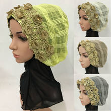 Touca xadrez com estampa, chapéu feminino da moda, xadrez, muçulmano, islâmico, turbante, chapéu, flor árabe 2024 - compre barato