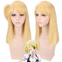 Halloween Costume Anime Fairy Tail Lucy Hartfilia Wig Synthetic Hair Wig 58cm Long Straight Golden Split Wig 2024 - buy cheap