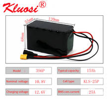 KLUOSI-batería de litio para patinete eléctrico, pila de alta potencia de 10,8 vatios, 12V, 15Ah, 3S6P, 12,6 V, 250 V, 25A, BMS, XT60 2024 - compra barato