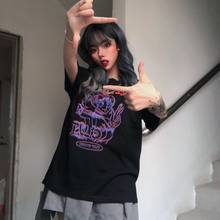 Camisa estampada feminina estilo coreano, camiseta manga curta do goth grunge, estilo hip-hop casual coreano, novo, 2020 2024 - compre barato