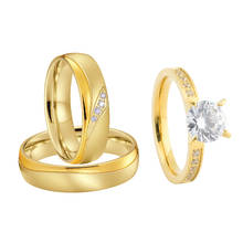 Conjunto de anillos de compromiso para hombre y mujer, de Color dorado sortija de compromiso, 3 unidades 2024 - compra barato