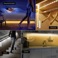 Luces LED de noche con Sensor de movimiento PIR, tira flexible con batería 4AAA, para armario, cama y escaleras 2024 - compra barato