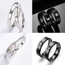 Simple Moon Sun Couple Adjustable Rings for Lover's Black Stainless Steel Women Men Wedding Ring Valentine's Day Gifts 2024 - buy cheap