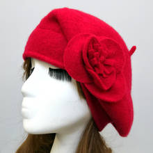 Elegant Flower 2020 New Autumn Winter 100% Wool High Quality Knitted Female Hats Women Beret Caps 2024 - buy cheap