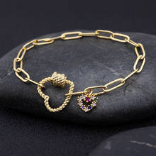 Pulseira arco-íris cristal coração, pulseira feminina corrente ajustável cobre dourada 2024 - compre barato