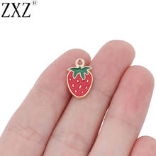 ZXZ-10 unidades de abalorios de fresa roja esmaltada, cuentas para collar de fruta, pulsera, accesorios para hacer joyas, 18x12mm 2024 - compra barato