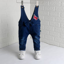 Ienens-macacão jeans para bebês meninas, macia, macacão, crianças, meninas, cowboy, calças compridas, macacão infantil, 1-4 anos 2024 - compre barato