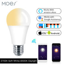 Lâmpada led inteligente, funciona com alexa echo google e27 e26 7w, lâmpada led branca, quente e fria com controle remoto/app tuya 2024 - compre barato