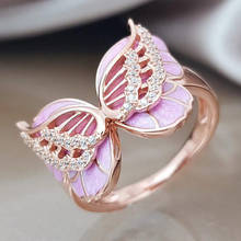 USTAR кольца с бабочкой для женщин Новинка 2019 ювелирные изделия из розового золота с кристаллами обручальные кольца на палец женский подарок Anel 2024 - купить недорого