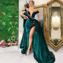 Eigtale-vestido de noche con mangas de sirena, con cuentas de lado alto, color verde esmeralda, terciopelo árabe, para fiesta de graduación y boda 2024 - compra barato