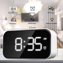 Светодиодный Будильник зеркальные цифровые часы Повтор времени температура ночной дисплей сенсорный экран Usb зарядка настольные украшения 2024 - купить недорого