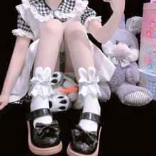 Meias de algodão femininas, meias estilo lolita japonesas 3d com orelha de coelho e laço para meninas, meias de algodão fofas de rua kawaii harajuku 2024 - compre barato