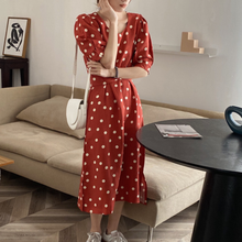 2021 New Women Summer Elegant Long Polka Dot Dress V Neck Bandage A-line Pullover Maxi Dresses Split Hem 2024 - buy cheap