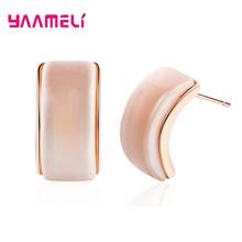 Fine Earrings Semicircle Geometric Shape Opal Stone Cat Eye Stud Earring Popular Korean 925 Sterling Silver Pendientes Brincos 2024 - buy cheap