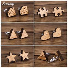 Sasusp-pendientes minimalistas con forma de corazón y estrella para mujer, aretes geométricos triangulares, joyería de madera personalizada 2024 - compra barato