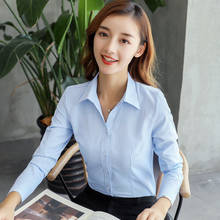 Women Blouse Fine Grain Diagonal Stripe Suit Dark Pattern V-neck Work Shirt Long Ol Blue Cotton Blusas Ropa De Mujer 2024 - buy cheap