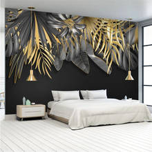 wellyu papel de parede para quarto Custom wallpaper Nordic minimalistic hand-painted tropical plants golden leaves background 2024 - buy cheap