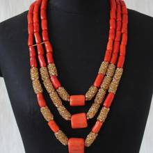 4UJewelry 12-24mm Big Coral Beads In the Middle 3 Layers Nigerian Jewellery Set For Women African Necklace Earring set Vintage 2024 - buy cheap