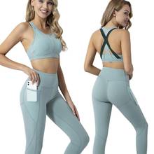 2 Colors Gym Seamless Yoga Set Fitness Sport Suits Gym Set Clothing Crop Shockproof bra High Waist Running Leggings Pants 2020 2024 - buy cheap