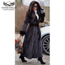 Winter Fashion 120cm Long Real Mink Fur Coats With Hood Thick Warm Whole Skin Genuine Mink Fur Jackets With Belt Slim Overcoats 2024 - buy cheap