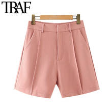 TRAF-pantalones cortos rectos con bolsillos laterales para Mujer, Shorts de cintura alta con cremallera, elegantes, a la moda 2024 - compra barato