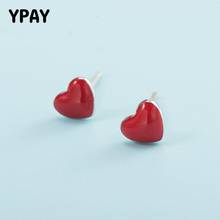 YPAY 100% Real 925 Sterling Silver Earrings Women Cute Tiny Red Glaze Heart Stud Earring For Girls Kids Christmas Gifts YME195 2024 - buy cheap