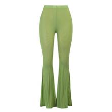Women Elastic High Waist Flare Leg Palazzo Long Pants Vintage Boho Solid Color Green Stretchy Bell Bottom Slim Trousers 2024 - buy cheap