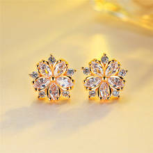 Cute Female Small White Zircon Stone Earrings Yellow Gold Wedding Earrings Jewelry Boho Snowflake Stud Earrings For Women 2024 - compre barato