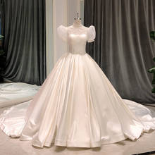 Vestido de noiva de cetim com manga bufante, vestido de baile para noiva e mulheres, 2021 2024 - compre barato
