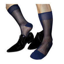 Мужские нейлоновые шелковые носки, прозрачные носки в полоску, сексуальное формальное платье, костюм, мужские длинные носки, мягкие шелковые носки для деловых мужчин 2024 - купить недорого
