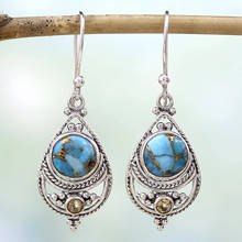 Natural Blue Stone Long Drop Earrings For Women Vintage 925 Silver Bohemian Hook Earring Fashion Jewelry Brinco Accessories Gift 2024 - buy cheap