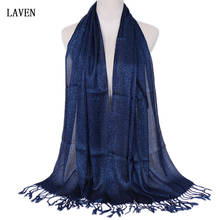 Laven Solid Plain Shinny Hijab Scarf Women Luxury Scarves for Ladies Head Wraps Soft Long Muslim Polyester Shimmer Hijab Bandana 2024 - buy cheap