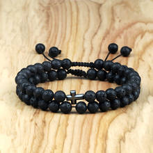 Charm Natural Stone Cross Bracelet Set Faith Black Lava Beads Bracelets Handmade Braided Men Women Prayer Fitness Couple Jewelry 2024 - buy cheap