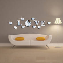 Креативный бутик-магазин Love Heart Art Mordern DIY Съемные 3D Хрустальные зеркальные настенные часы настенные наклейки декор для гостиной и спальни 2024 - купить недорого