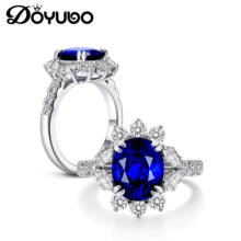 DOYUBO-Anillo de boda de Plata de Ley 925 para mujer, joya de compromiso con diamantes ovalados de color azul marino, joyería VB437 2024 - compra barato