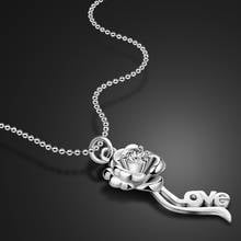 Beautiful Rose Necklace100% 925 Sterling Silver Women Simple Long Chain Flower Zircon Pendant Choker Gifts Charm Jewelry 2024 - buy cheap