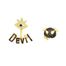 SLJELY Fashion Real 925 Sterling Silver Black Zircon Yellow Gold Color Asymmetric Devil's Eye Earrings for Women Brand Jewelry 2024 - buy cheap