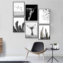 Póster Escandinavo en blanco y negro, lienzo nórdico para pared, arte impreso, Océano, cola de ballena, Pájaro de mar, pintura, imagen, decoración del hogar 2024 - compra barato