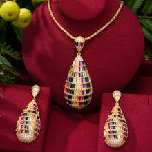 High Quality Fashion Charms Big Drop Pendant Necklace Earrings Jewelry Sets For Women Luxury CZ Party Weddings Jewelry Sets 2024 - buy cheap