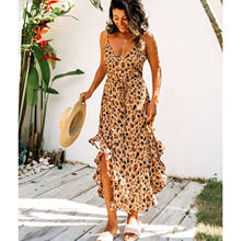 GypsyLady Summer leopard Strappy Maxi Dress Deep V Ruffles Boho Holiday Beach Casual Dress Sexy Ladies Female Women Dress 2021 2024 - buy cheap