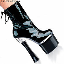 LAIJIANJINXIA/Новые пикантные разноцветные полусапожки из искусственной кожи на высоком квадратном каблуке 18 см танцевальные ботинки на толстой платформе 2024 - купить недорого