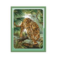 Joy Sunday Cross Stitch Kits Leopard In The Jungle Pattern Printed Suitable for Hanging In A Study Chinese Embroidery Needlework 2024 - buy cheap