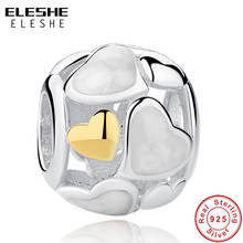 ELESHE модный браслет из стерлингового серебра 925 пробы с белой эмалью в форме сердца с золотыми бусинами, подходит для изготовления ювелирных украшений 2024 - купить недорого