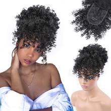 Afro chignon Puff Bun Kinky Curly Ponytail with Bangs Hairpiece Hair Afro Short Wrap Synthetic Afro Ponytail Hair Extensions 2024 - buy cheap