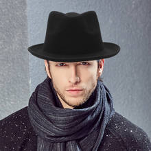 Fall Winter Men's Wool Fedoras Hat Male Curled Jazz Fedora Cap Adult European American Black Gentlemen Fashion Party Hats H7221 2024 - buy cheap